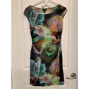 Cartise Abstract Floral Ruched Sheath Dress Made in Canada Size S Wedding Work